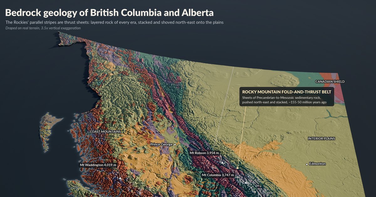 Geologic Map Quebec Bedrock Geology Map of BC and Alberta (3D Relief)