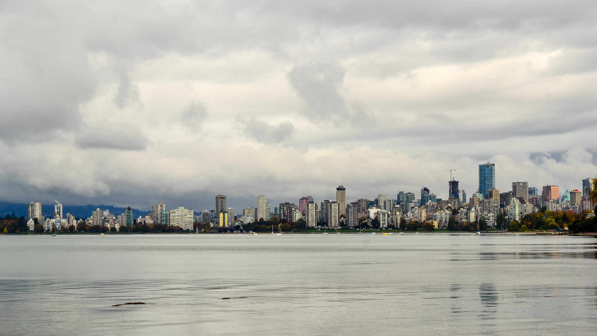 The downtown Vancouver skyline seen across the water.