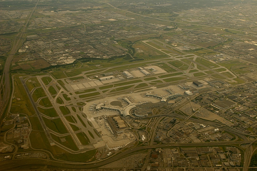Aerial view of Toronto Pearson International Airport.